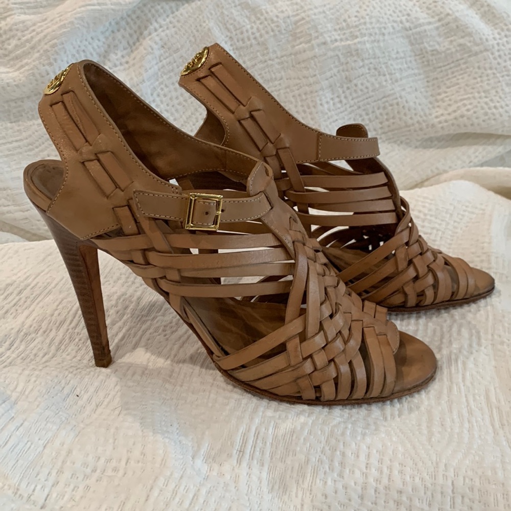 Tory Burch high heel sandals. All leather neutral color. 4” heel
